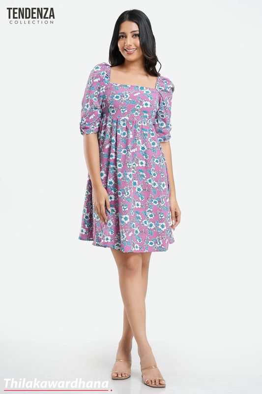 Tendenza Square Neck Mutton Sleeve Mini Dress