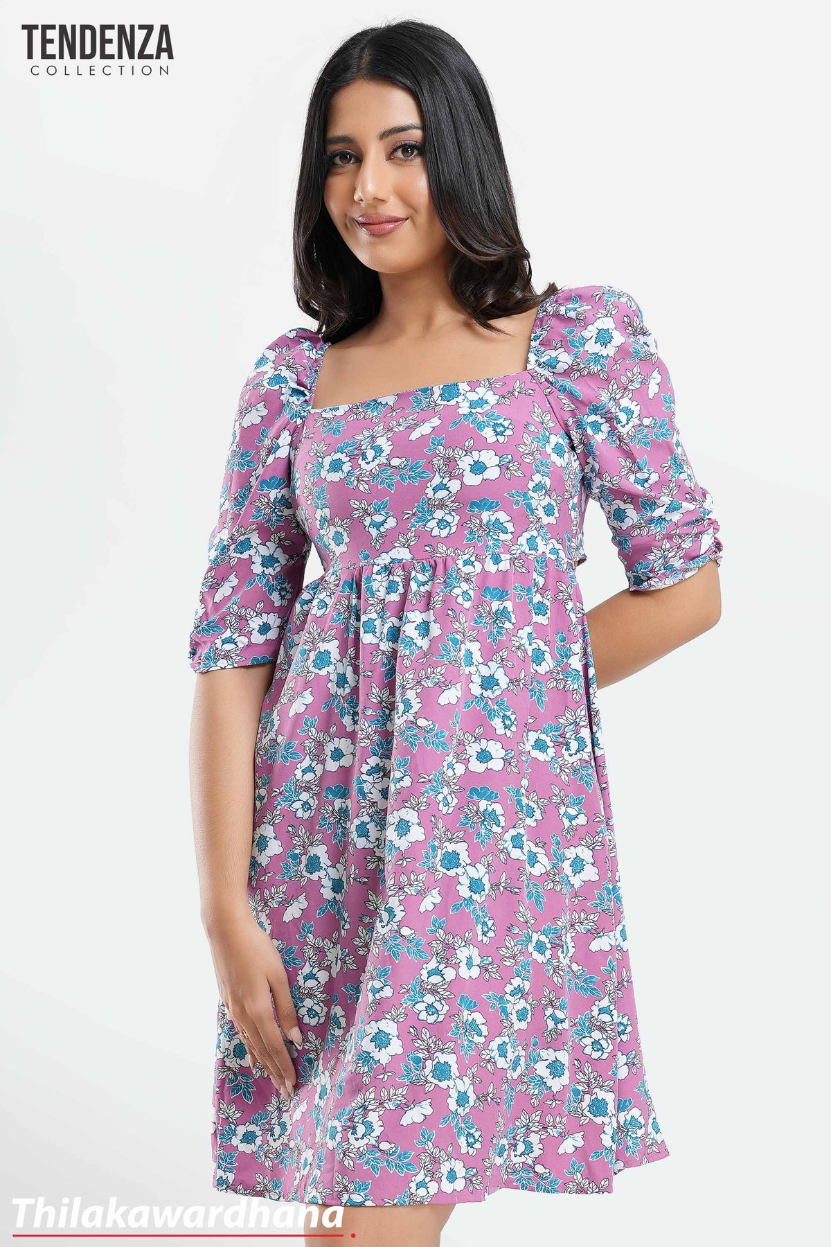 Tendenza Square Neck Mutton Sleeve Mini Dress