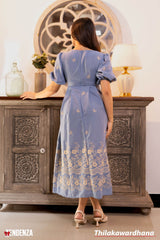 Tendenza Embroidered Puff Sleeve Midi Dress