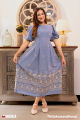 Tendenza Embroidered Puff Sleeve Midi Dress