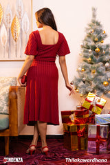 Tendenza V Neck Flared Sleeve Midi Dress