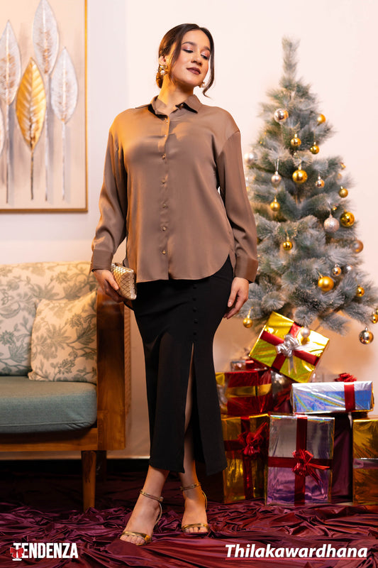 Tendenza Gold Buttoned Satin Shirt