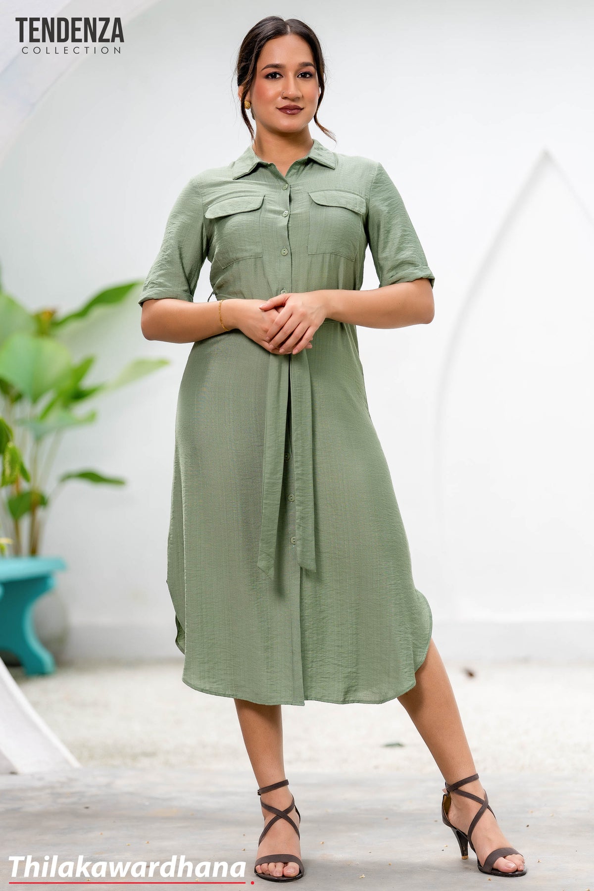 Tendenza Short Sleeve Pocket Detailed Dress