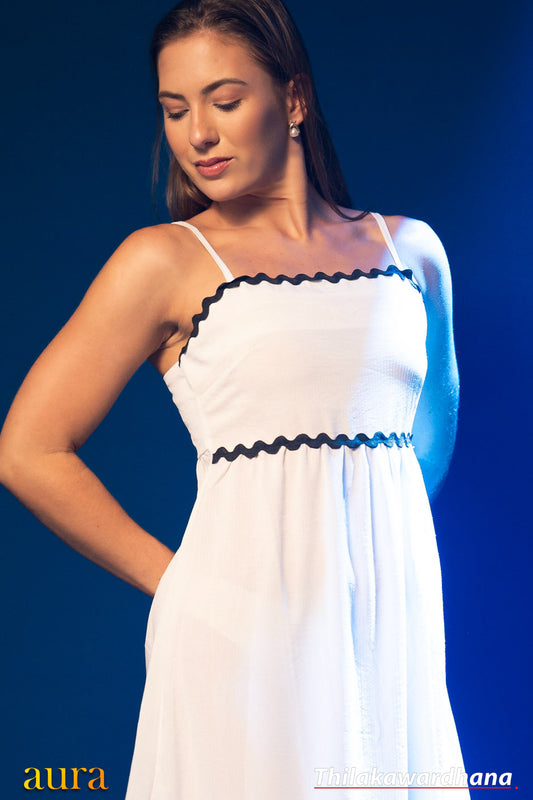 Aura White Wave Ruffle Maxi Dress