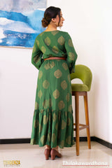 Tendenza Bishop Sleeve Tiered Belted Maxi Dress