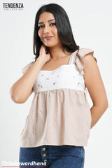 Tendenza Ruffle Sleeve Two Tone Top