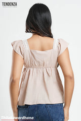 Tendenza Ruffle Sleeve Two Tone Top