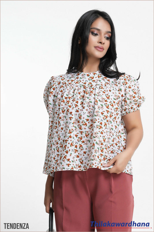 Tendenza Puff Sleeve Floral Printed Top