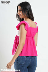 Tendenza Ruffle Sleeve Two Tone Top