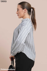 Tendenza Textured Striped Mandarin Collar Top