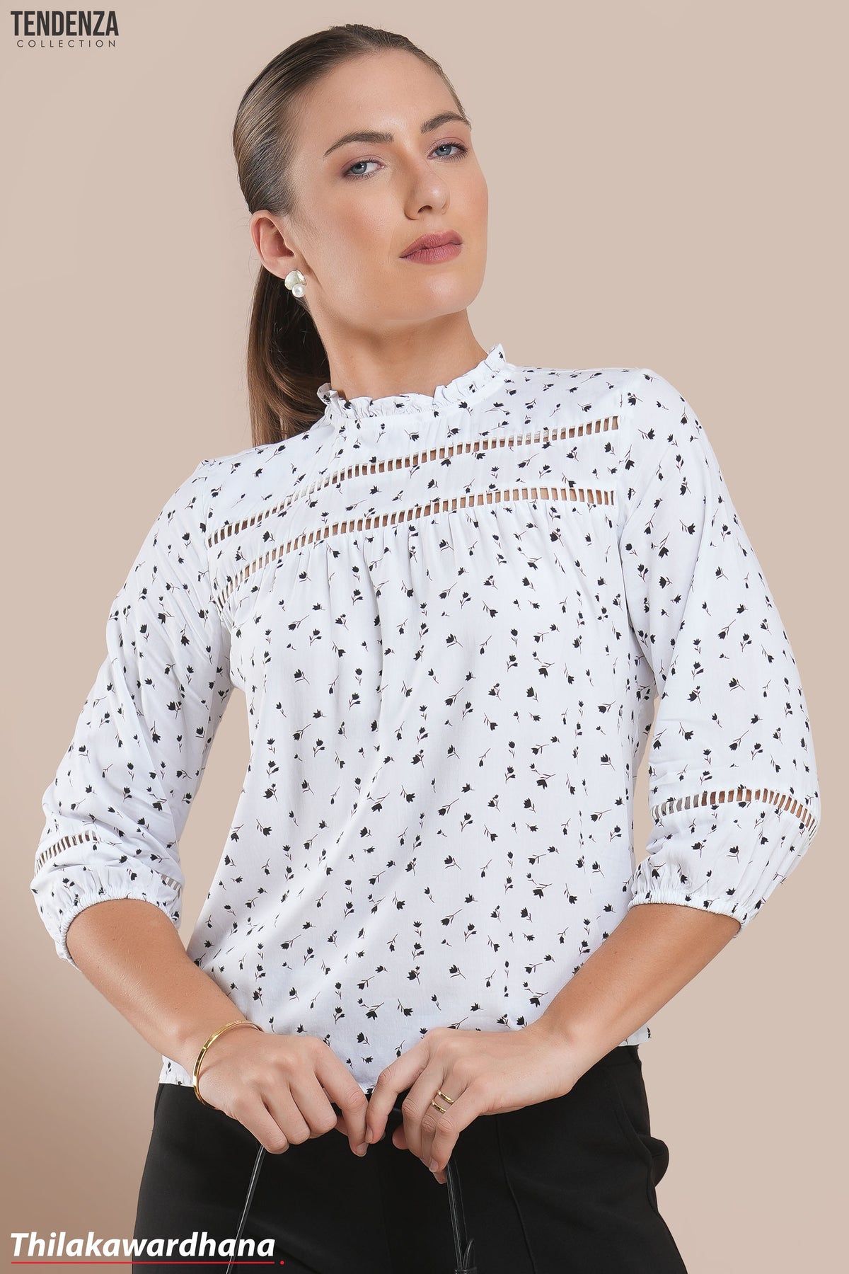 Tendenza Lace Insert Printed Top