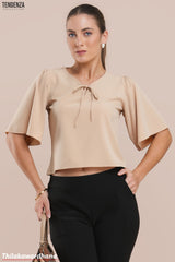 Tendenza Tie Front Flutter Sleeve Blouse