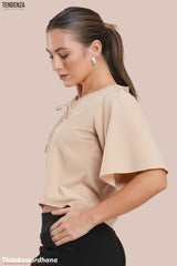 Tendenza Tie Front Flutter Sleeve Blouse