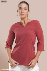 Tendenza Three Quarter Sleeve Waist Gathered Top