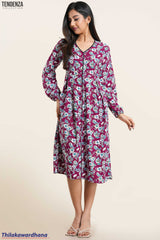 Tendenza Piping Detailed Long Sleeve Printed Dress