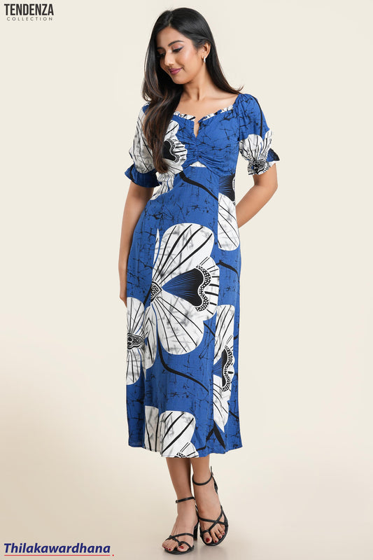 Tendenza Puff Sleeve Front Ruched Maxi Dress