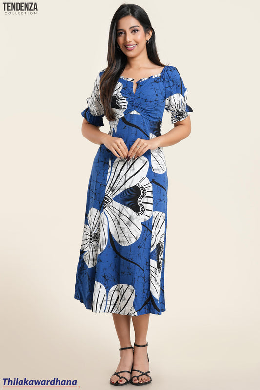Tendenza Puff Sleeve Front Ruched Maxi Dress
