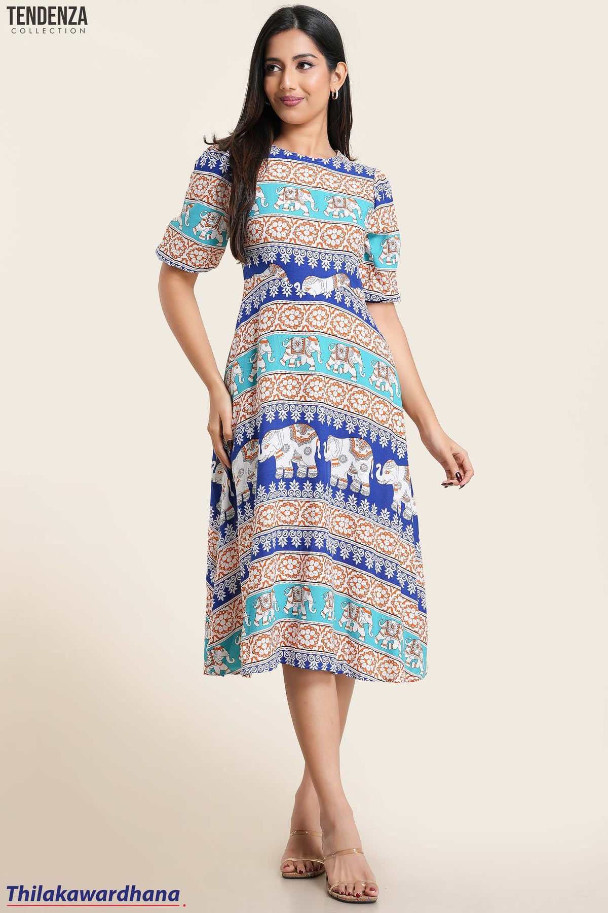 Tendenza Puff Sleeve Midi Dress