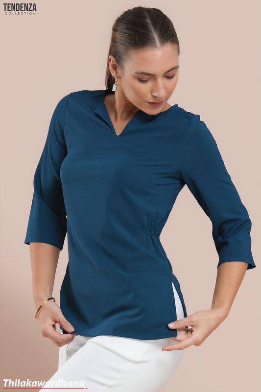 Tendenza Three Quarter Sleeve Waist Gathered Top