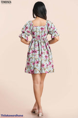 Tendenza Square Neck Puff Sleeve Mini Dress