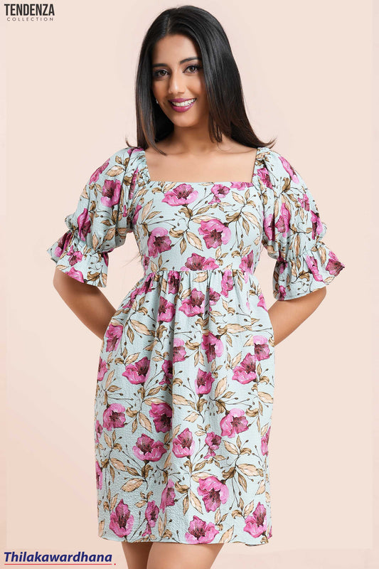 Tendenza Square Neck Puff Sleeve Mini Dress