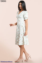 Tendenza Floral Puff Sleeve Midi Dress