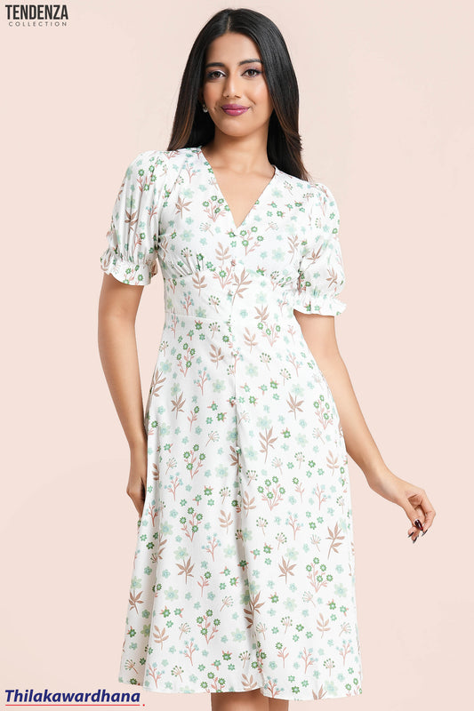 Tendenza Floral Puff Sleeve Midi Dress