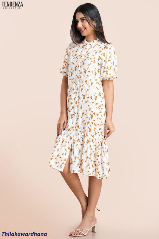 Tendenza EPuff Sleeve Frilled Hem Midi Dress