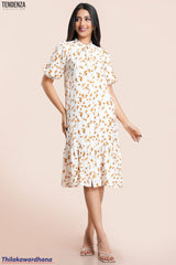 Tendenza EPuff Sleeve Frilled Hem Midi Dress