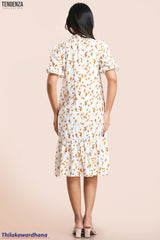 Tendenza EPuff Sleeve Frilled Hem Midi Dress