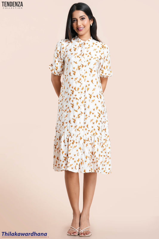 Tendenza EPuff Sleeve Frilled Hem Midi Dress