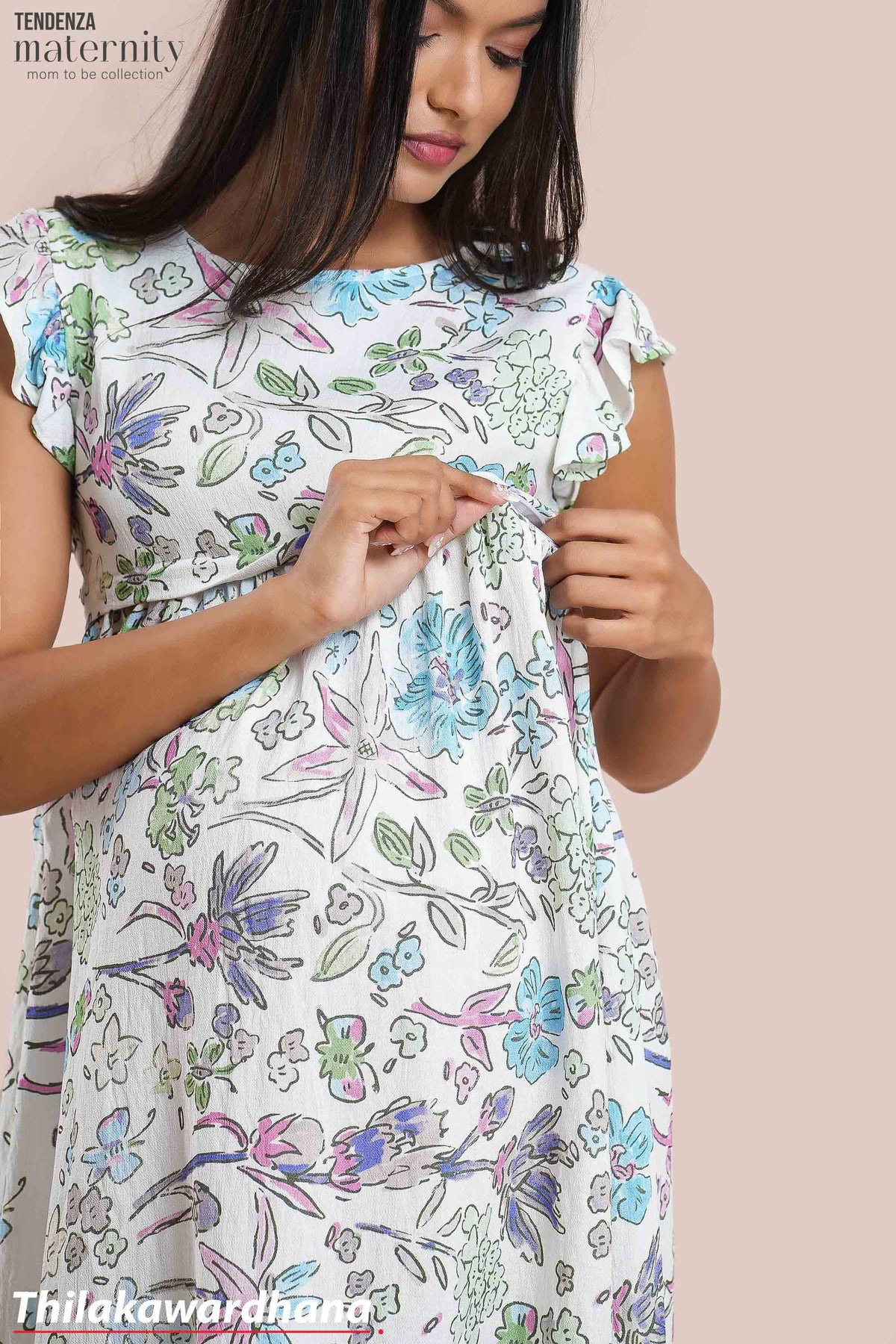 Tendenza Ruffle Sleeve Maternity Dress