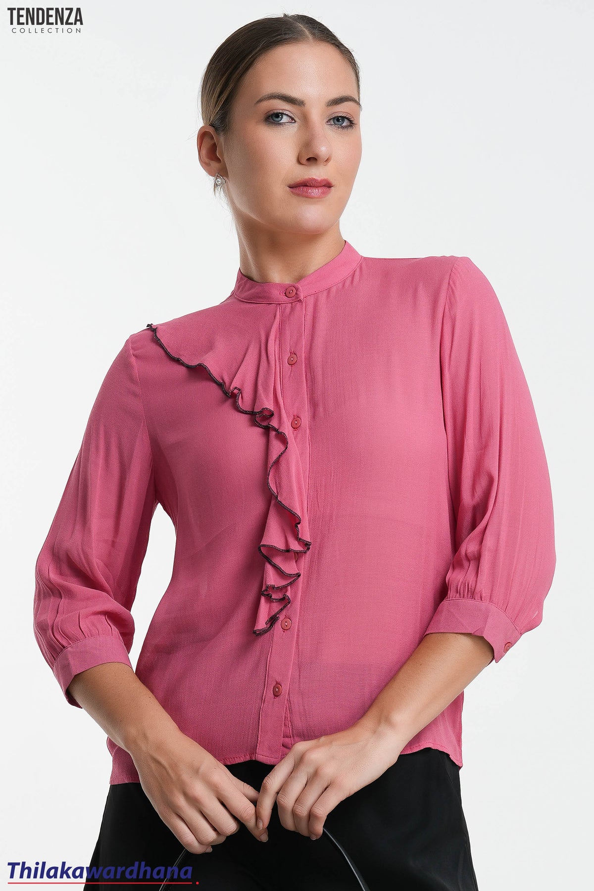 Tendenza Cascade Ruffle Choker Blouse