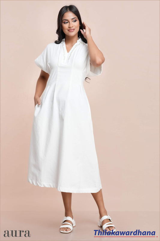 Aura Floral Embroidered Linen Dress