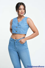 Engage V Neck Chambray Denim Top