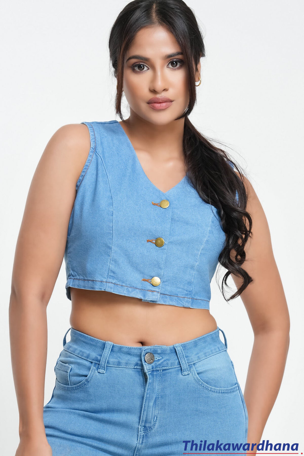 Engage V Neck Chambray Denim Top