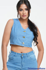 Engage V Neck Chambray Denim Top