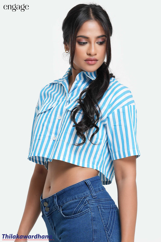 Engage Striped Printed  Crop Shirt