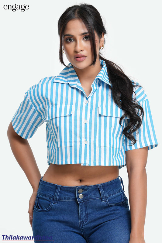 Engage Striped Printed  Crop Shirt