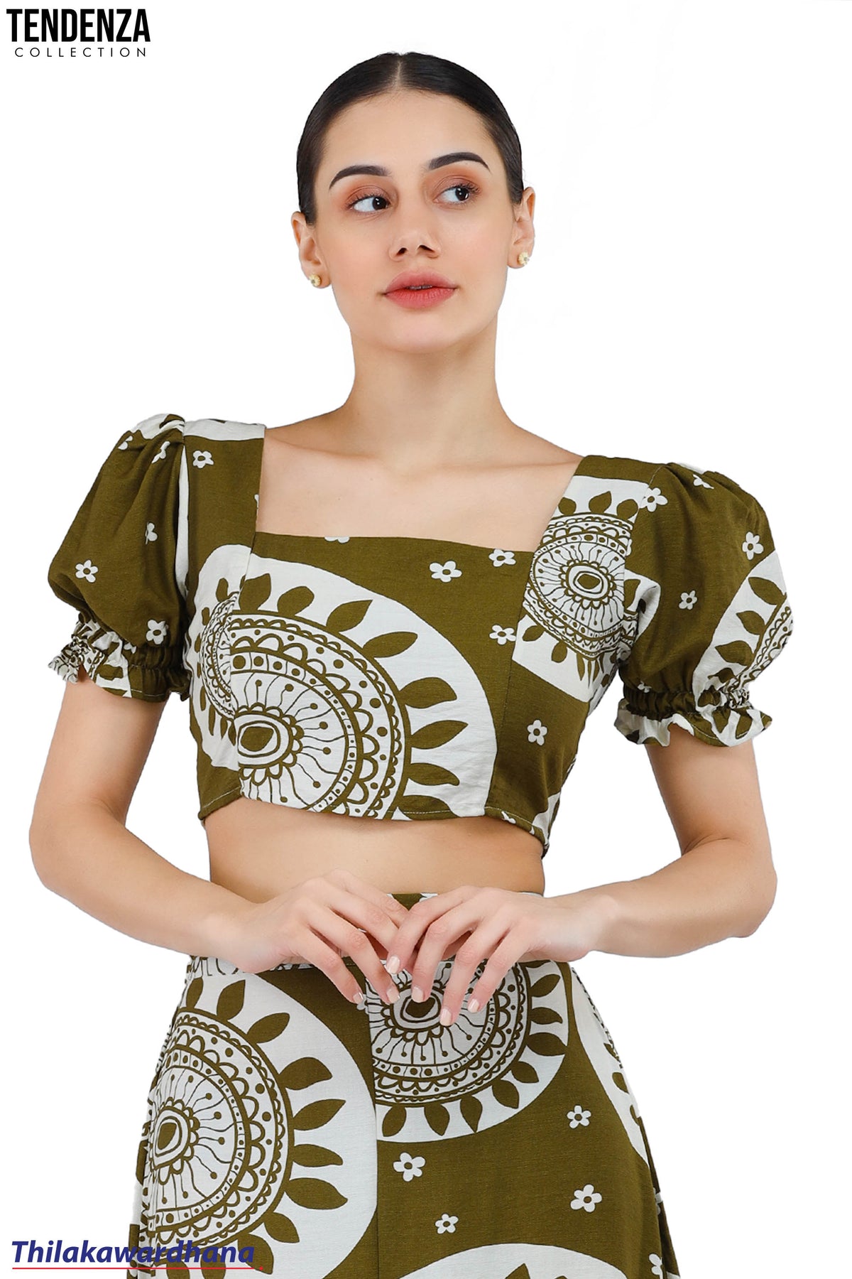 Tendenza Square Neck Puff Sleeve Crop Top