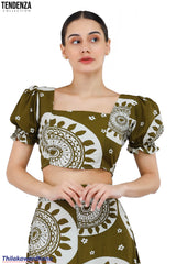 Tendenza Square Neck Puff Sleeve Crop Top