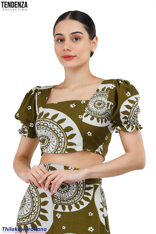 Tendenza Square Neck Puff Sleeve Crop Top