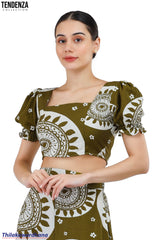 Tendenza Square Neck Puff Sleeve Crop Top