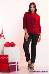 Tendenza Cascade Ruffle Choker Blouse