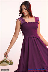 Tendenza Smocked Lace Detailed Elegant Midi Dress