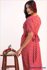 Tendenza Short Sleeve Belted Midi Dress