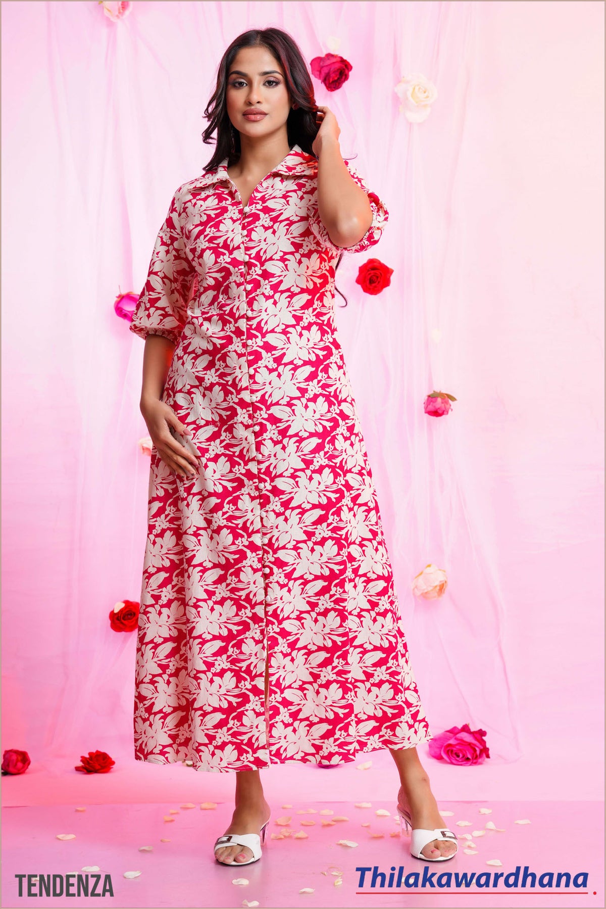 Tendenza Puff Sleeve A Line Maxi Dress