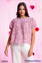 Tendenza Puff Sleeve Floral Printed Top