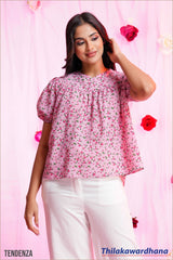 Tendenza Puff Sleeve Floral Printed Top