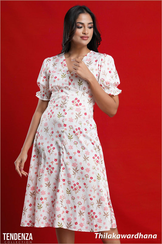 Tendenza Floral Puff Sleeve Midi Dress